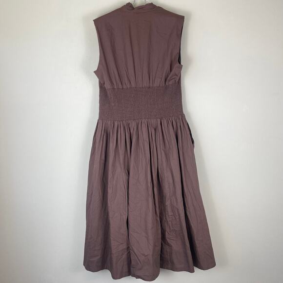 NWT Anthropologie The Tommie Cap Sleeve Smocked Front-Zip Shirt Dress Brown- 1X - Picture 4 of 5